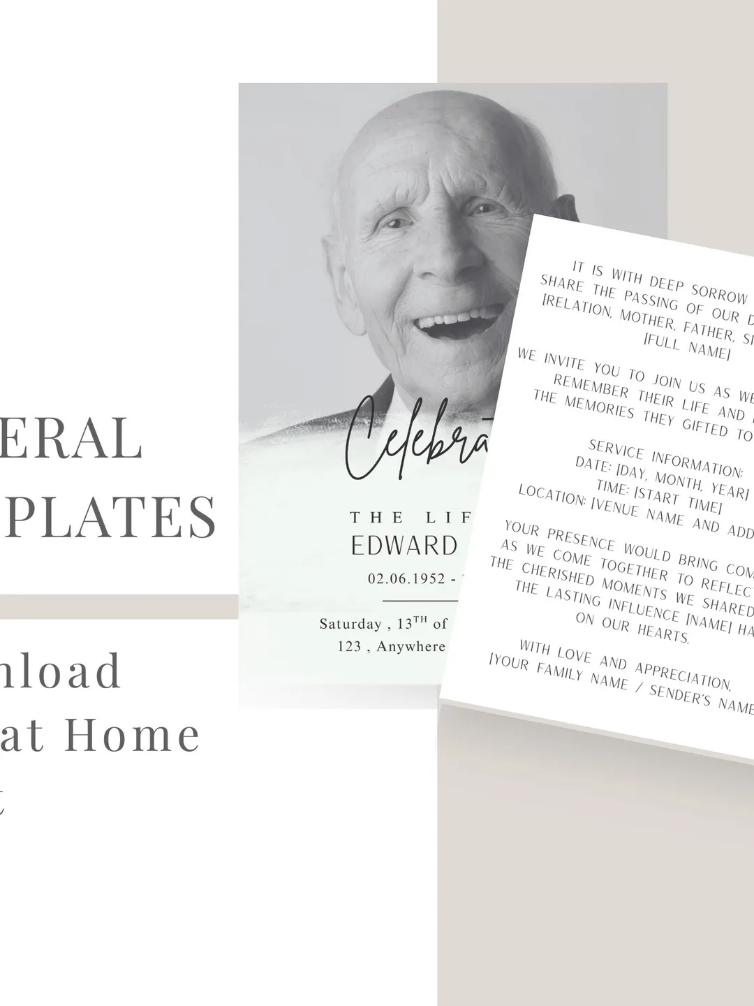 Funeral Invitation Template Canva Editable | Memorial Announcement Card ...