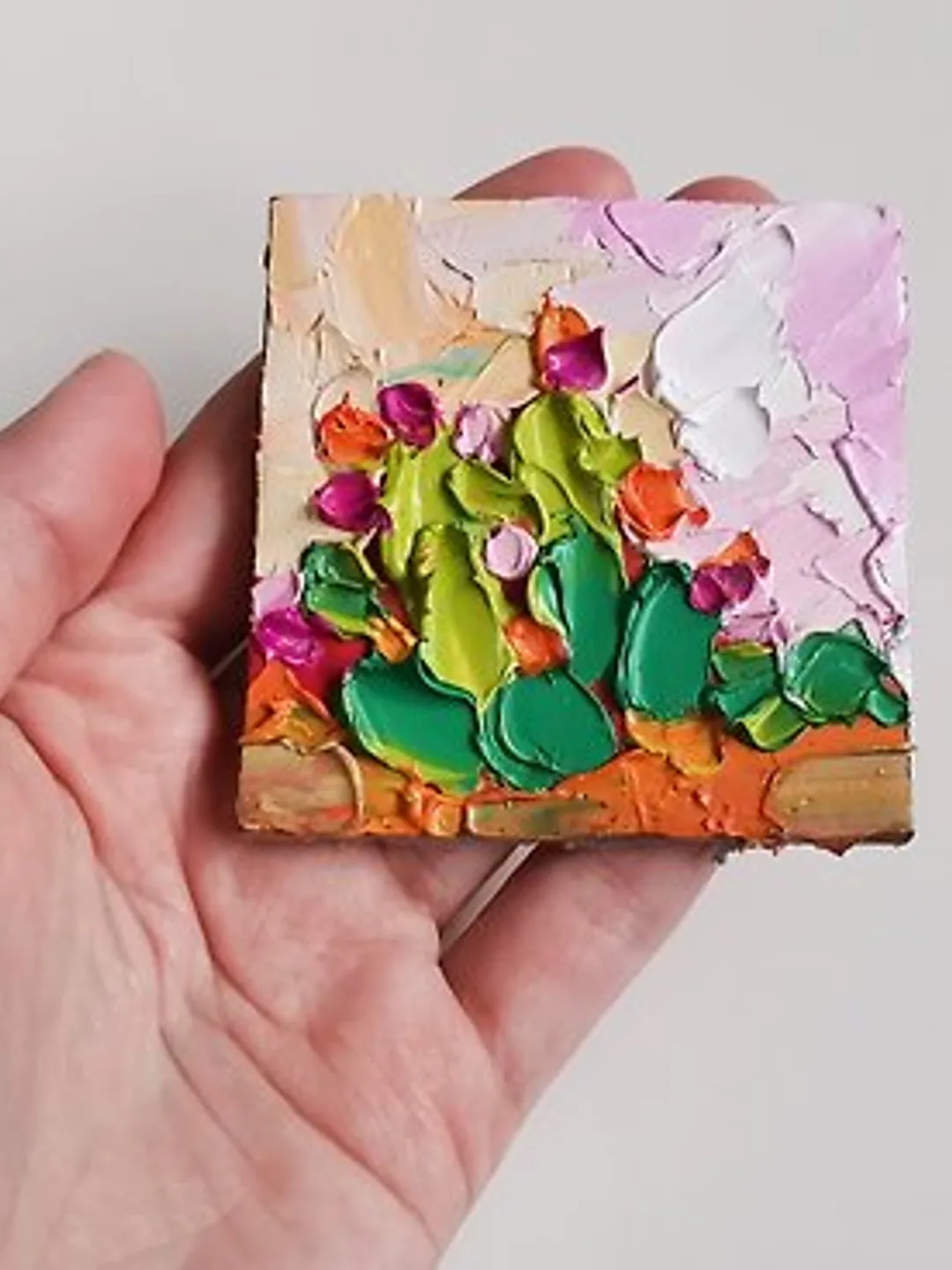 Cactus Painting 油畫原作 Texas Original Art 手工油畫 Impasto Oil Painting by Verafe