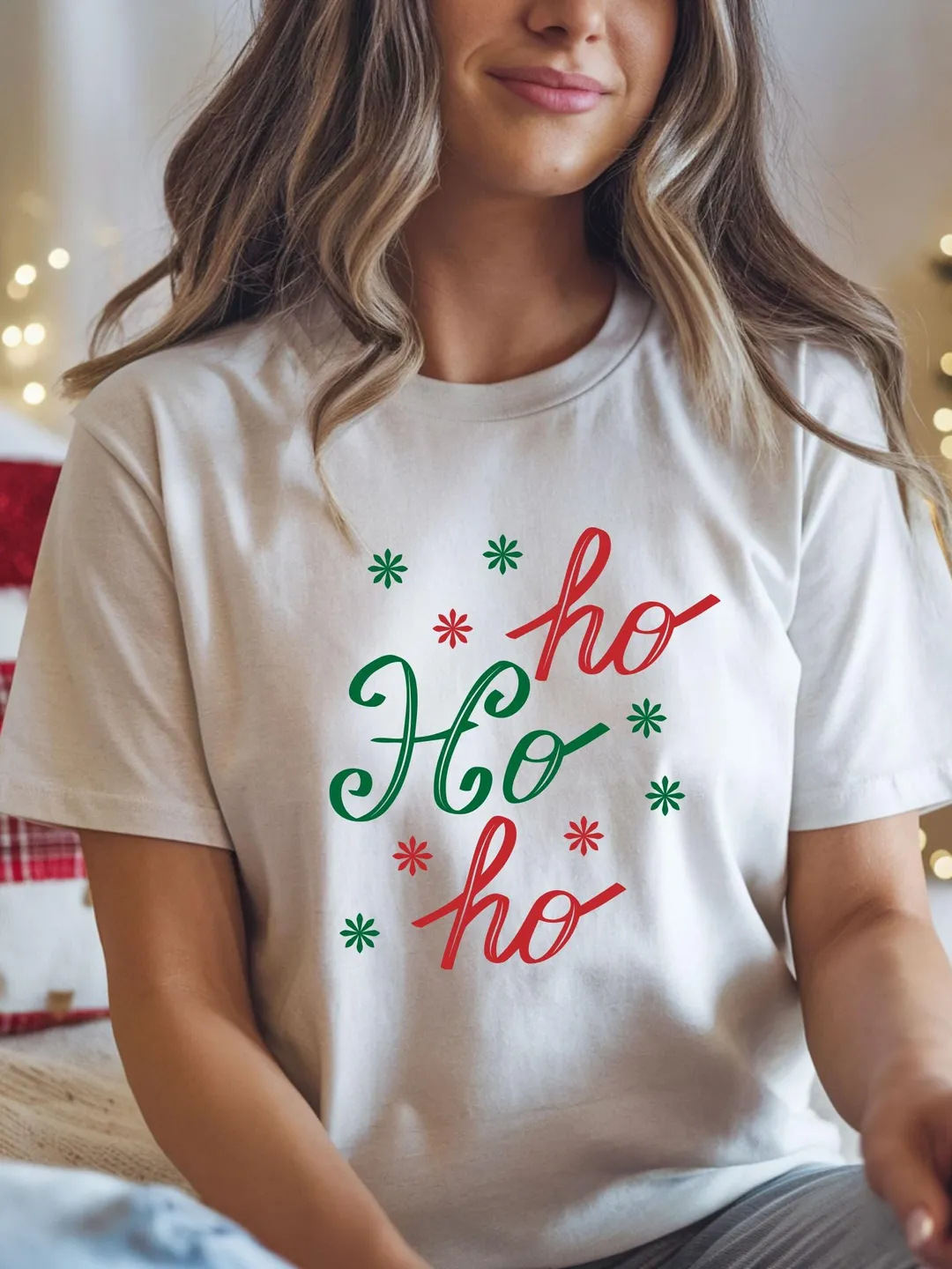 Funny Santa Graphic T-Shirt For Women - Merry Christmas Short Sleeve Tee Top - View #8