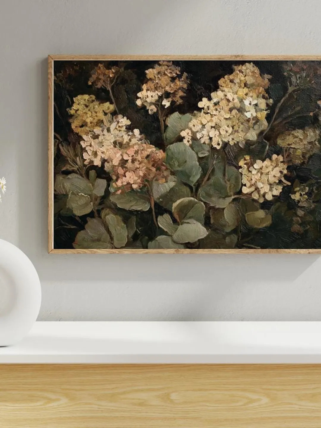 Vintage Hydrangea Floral Print - Moody Botanical Wall Art (Digital ...