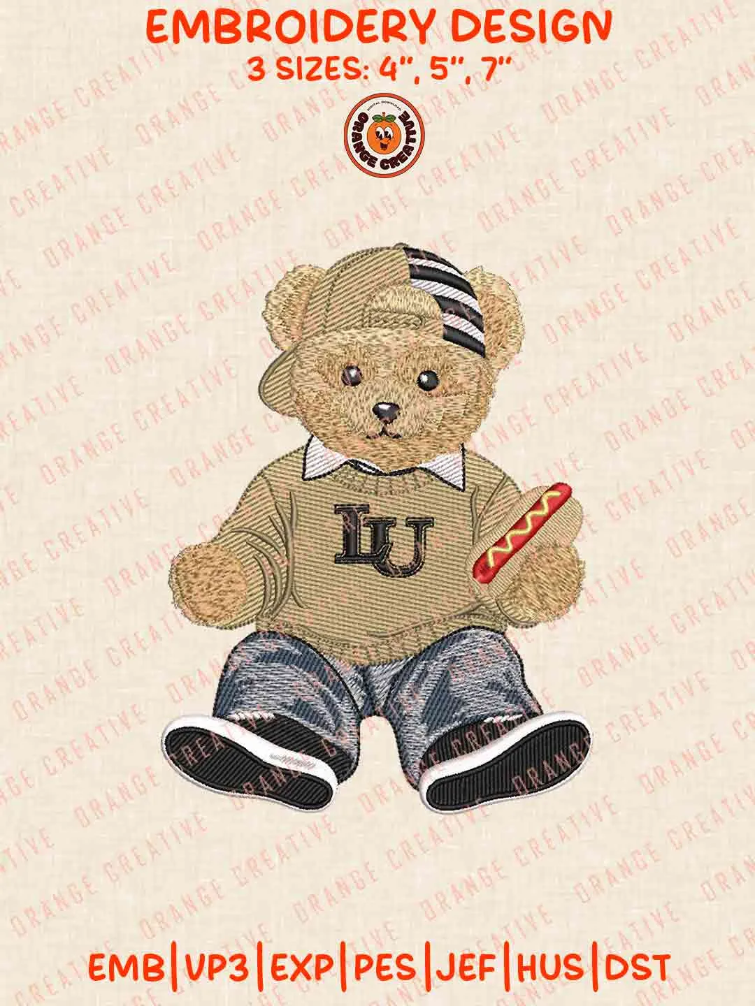 Lindenwood Lion Teddy Bear Logo Embroidery Design, College Machine Embroidery Digitized Pes File, Football Designs, 3 Sizes, Custom Size, Instant Download