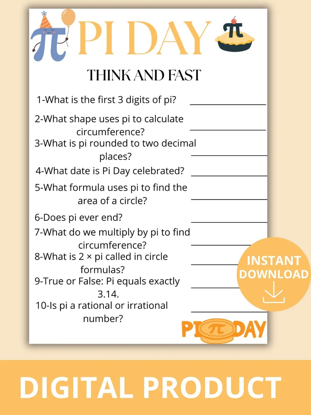 Pi Day Think Fast Game, Math Classroom Activity, STEM Icebreaker ...