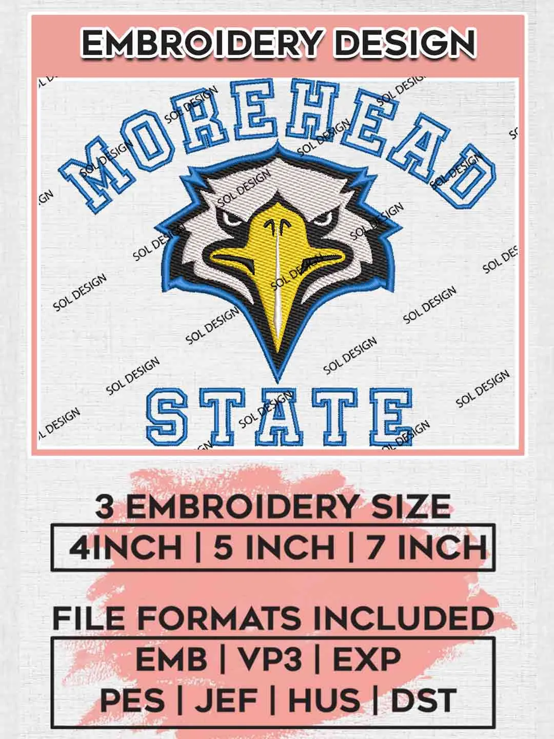 Morehead State Eagle Embroidery Designs, Football Embroidery files, Sport Machine embroidery designs, Instant Download