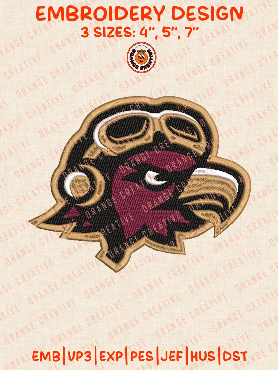 UL Monroe Warhawks Mascot Logos Embroidery Design Files, NCAA Logos Embroidery Designs, Machine Embroidery Files, 4 Sizes, Custom Sizes, Instant Download
