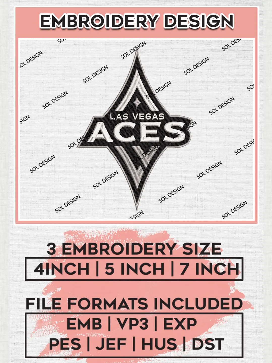 Las Vegas Aces Logo Embroidery Files, WNBA Las Vegas Team Embroidery Designs, Basketball Teams, 3 sizes, Machine embroidery designs, Digital Download