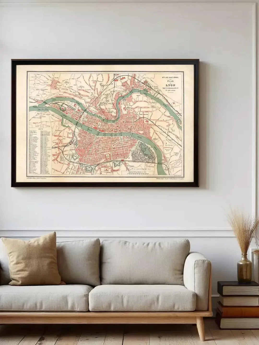 Lyon France Vintage Map 1890 | Antique Wall Decor Print