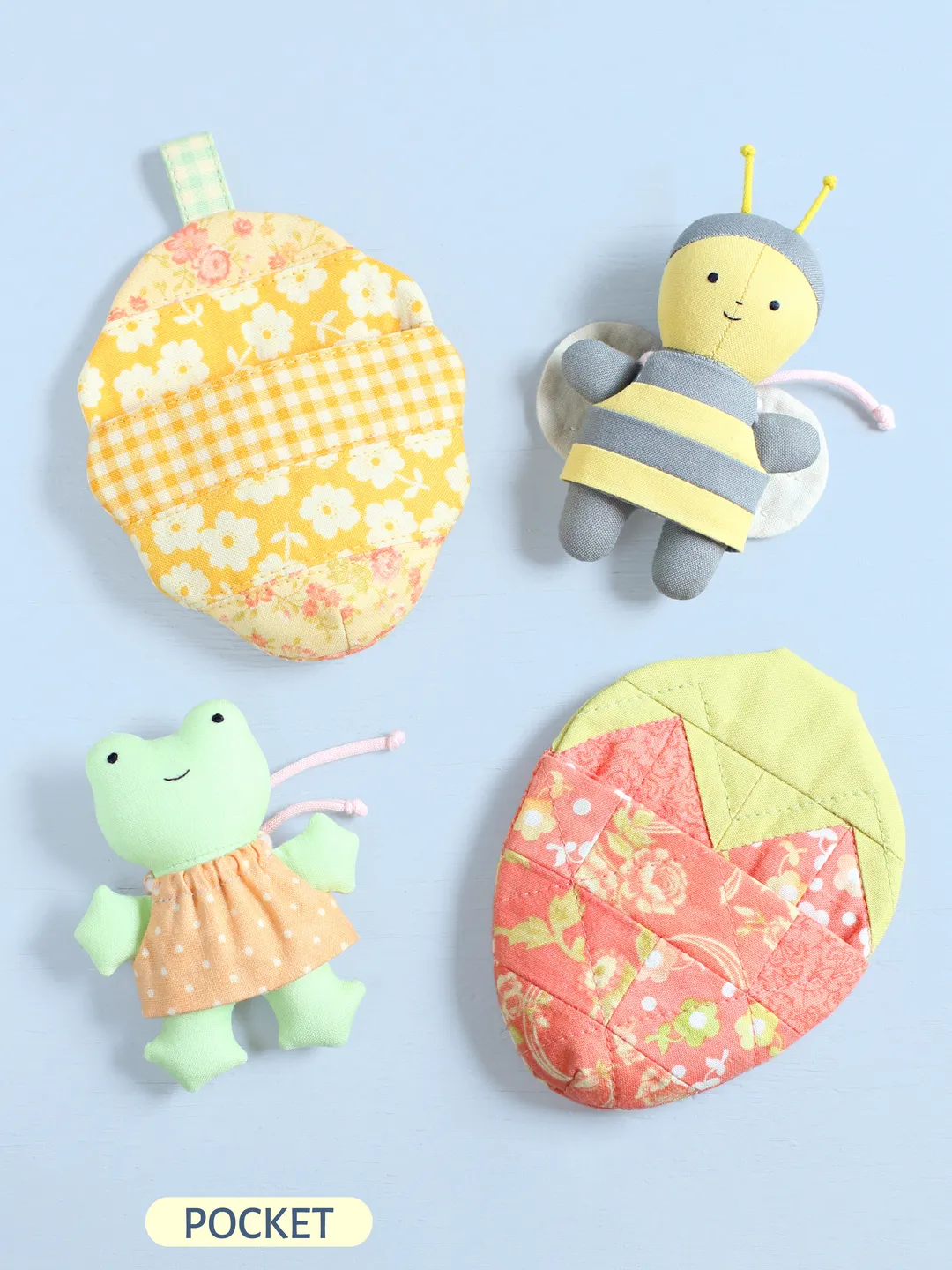 4 PDF Pocket Bee, Frog, Beehive and Strawberry Sewing Patterns