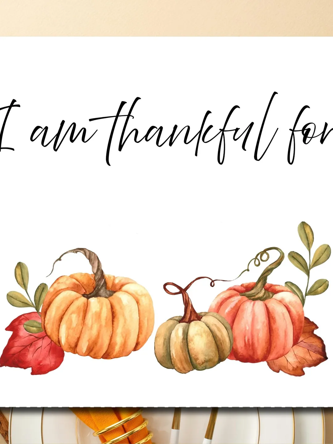 Thankgiving Note Pumpkin Thanksgiving Greeting Card, Gratitude Note (Digital Download)
