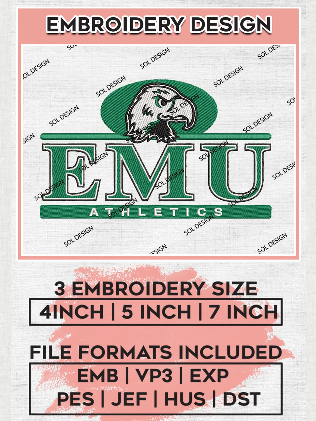 Eastern Michigan Eagles Team Athletics Logo embroidery designs, NCAA Eastern Michigan Eagles Logo Machine embroidery designs, NCAA Team Logo embroidery designs, NCAA Game Day Machine embroidery designs, Digital Download