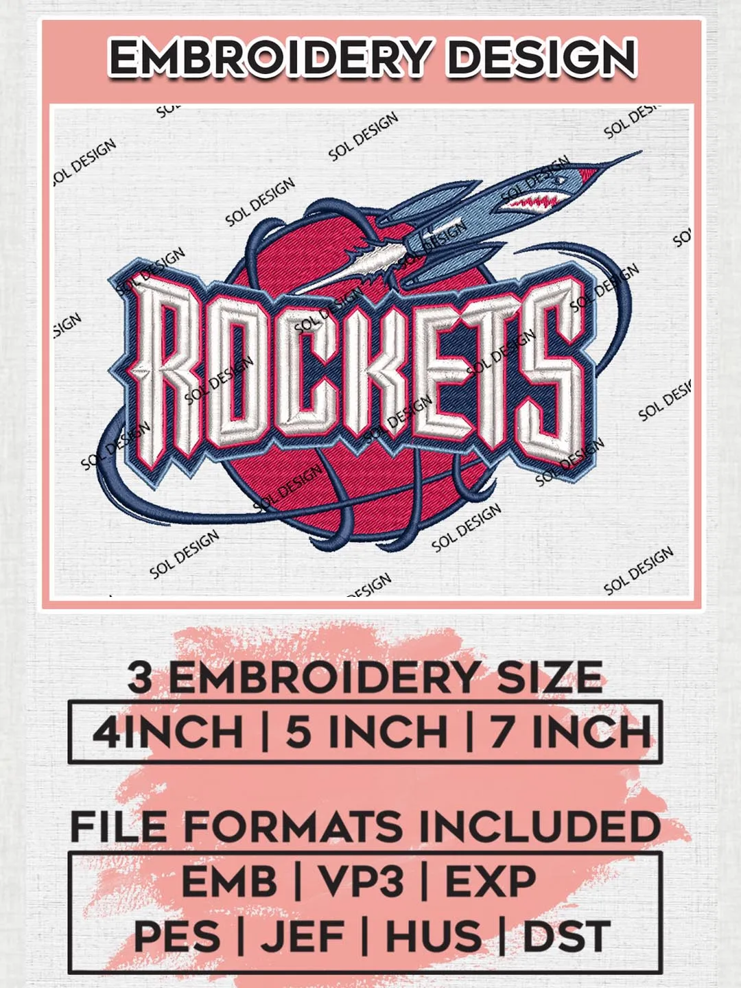 Houston Rockets Embroidery Designs, NBA Logo Embroidery Files, NBA ...