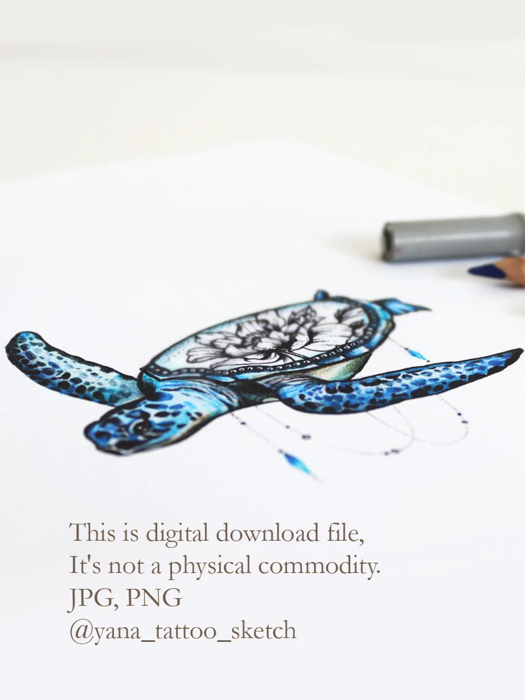 Sea Turtle Tattoo Designs For Females Sea Turtle Tattoo Idea Sea Animal Tattoo Sketch. Instant download JPG, PNG