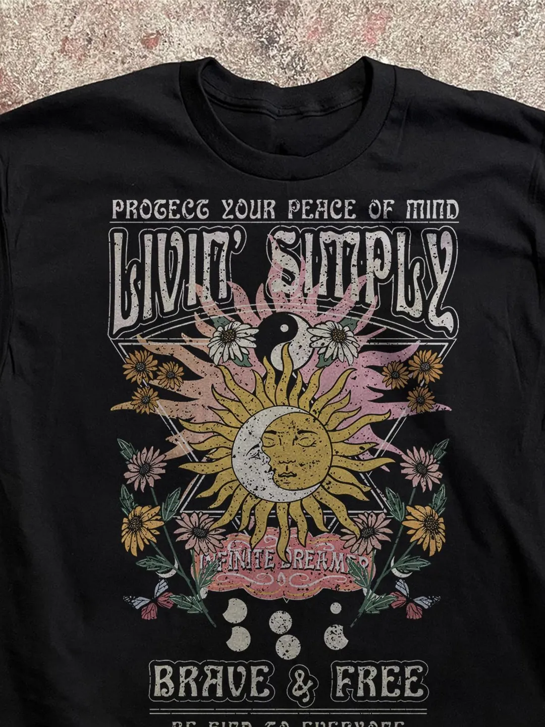Celestial Sun Moon T-Shirt: Boho Vintage Style - Soft Cotton