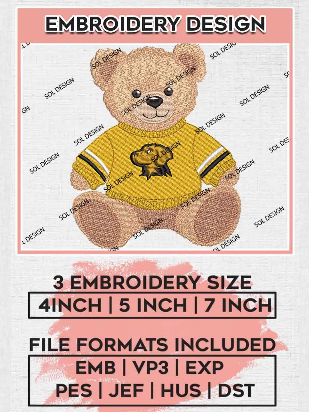 UMBC Retrievers x Cute Teddy Bear Logo Embroidery Designs, NCAA Logo Embroidery files, NCAA Retrievers Team, Machine embroidery designs, Instant Download