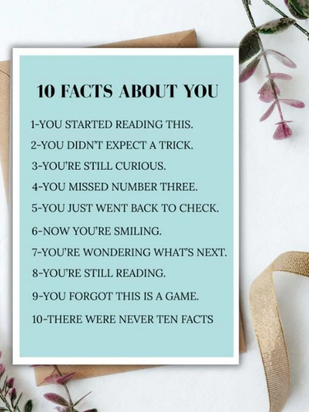 Funny Interactive Birthday Card, 10 Facts About You Mind Trick Joke (A6 ...