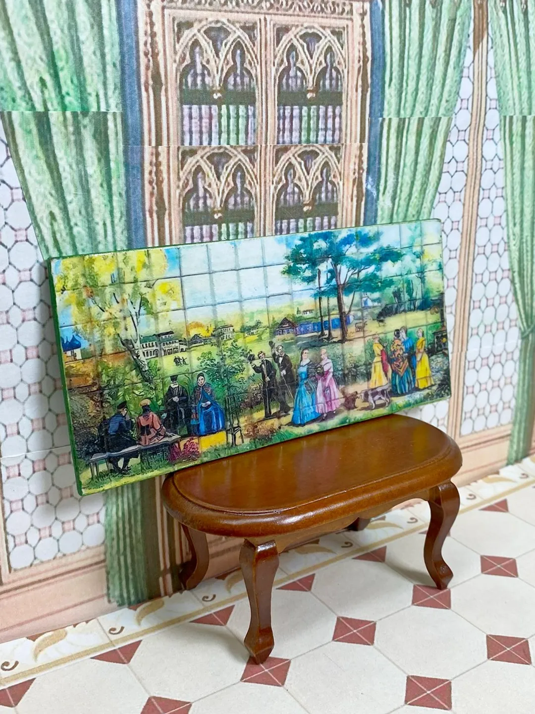 Dollhouse panel. 1:12. Handcrafted. Imitation tiles. Wall panel. Miniature dollhouse.