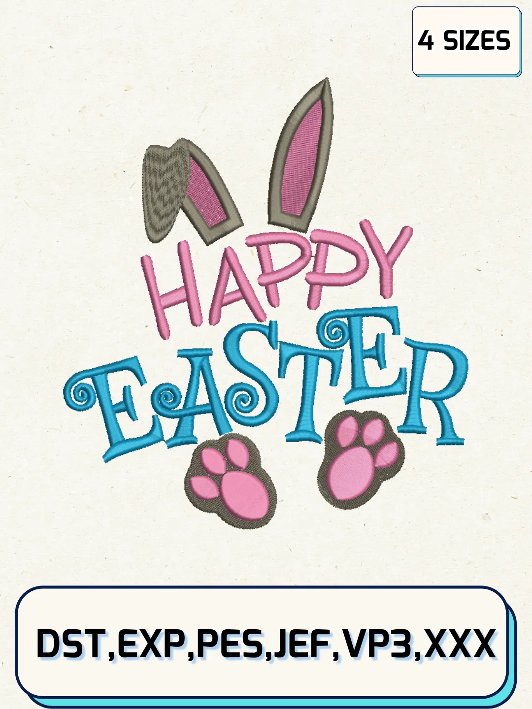 Happy Easter Embroidery Design Files, Easter Day Logos Embroidery Designs, Machine Embroidery Files, 4 Sizes