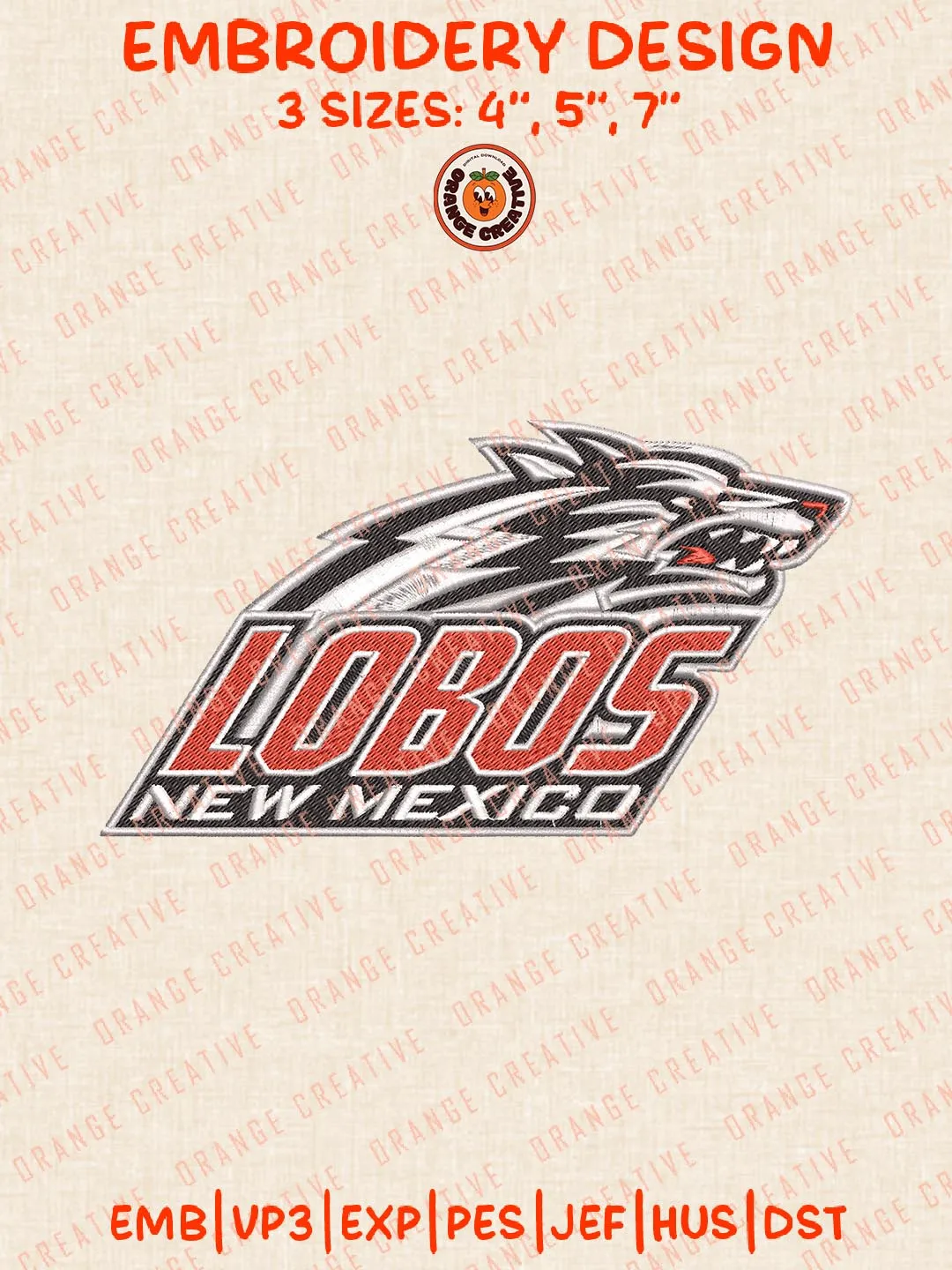 New Mexico Lobos Logo Embroidery Design Files, NCAA Logos Embroidery Designs, NCAA Machine Embroidery Files, 3 Sizes, Custom Sizes, Instant Download