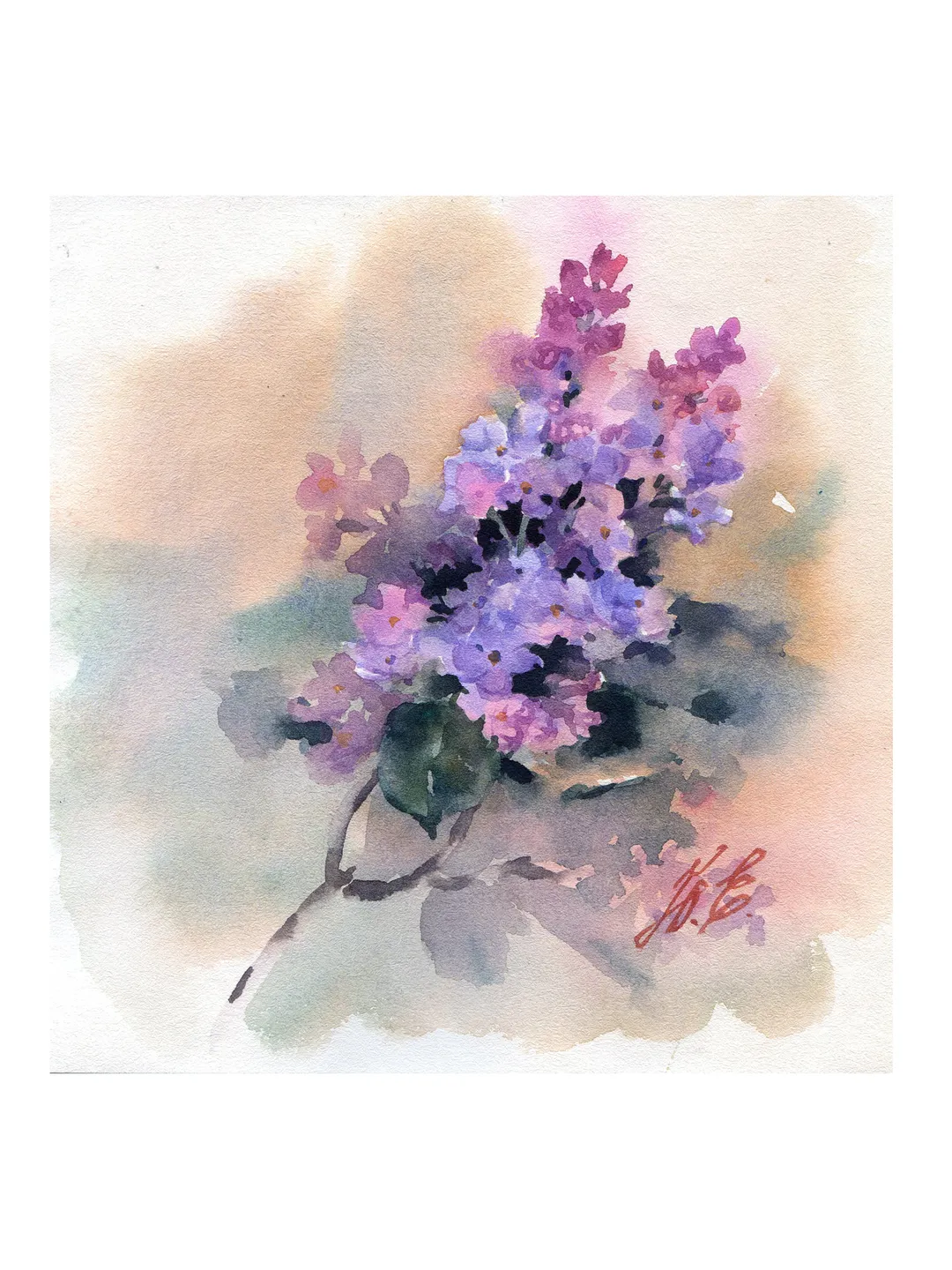 Lilac branch art / Origibal watercolor painting by Yulia Evsyukova