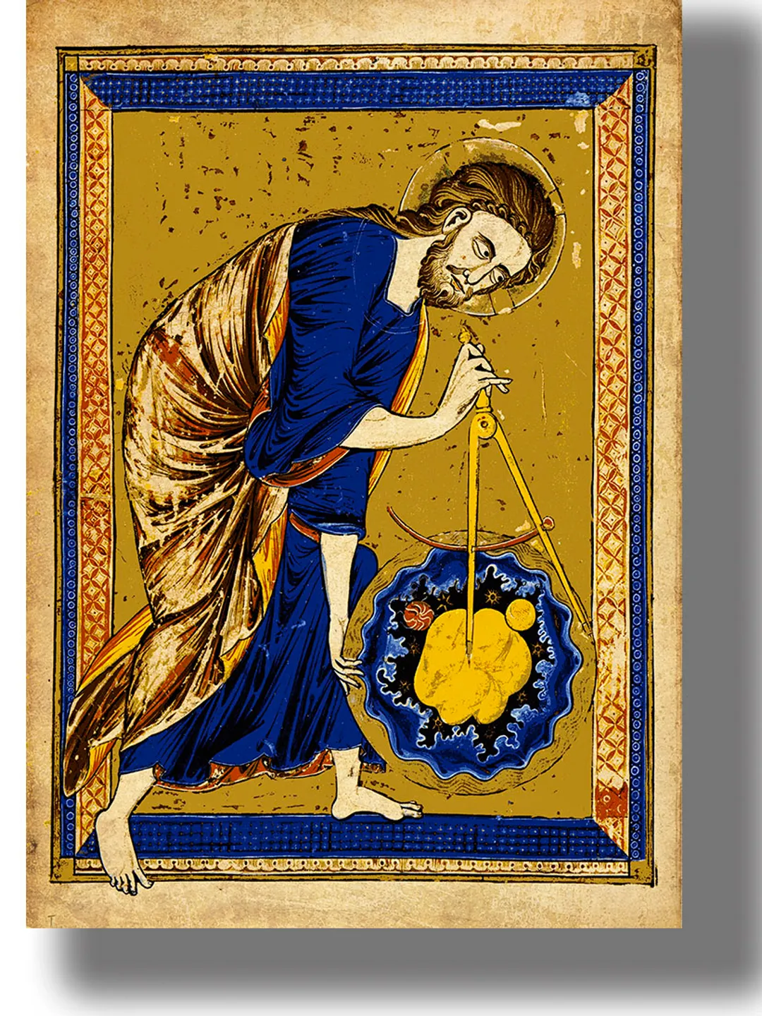 World creation. God is measuring the world by the compass.