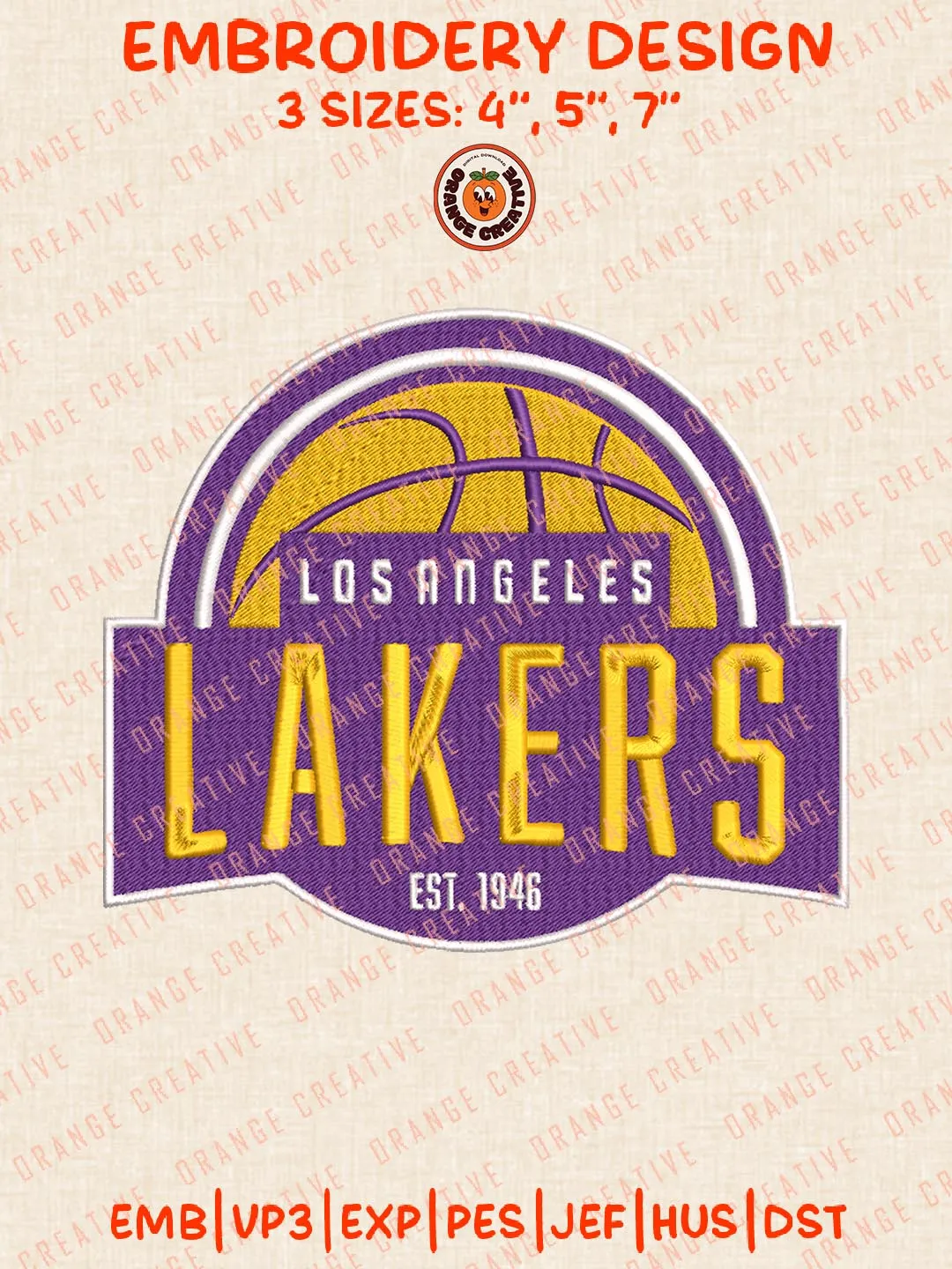 Los Angeles Lakers Est 1946 Logos Embroidery Designs, NBA Team Logo Embroidery Files, Machine Embroidery Design File, 4 Sizes, Custom Size, Digital Download