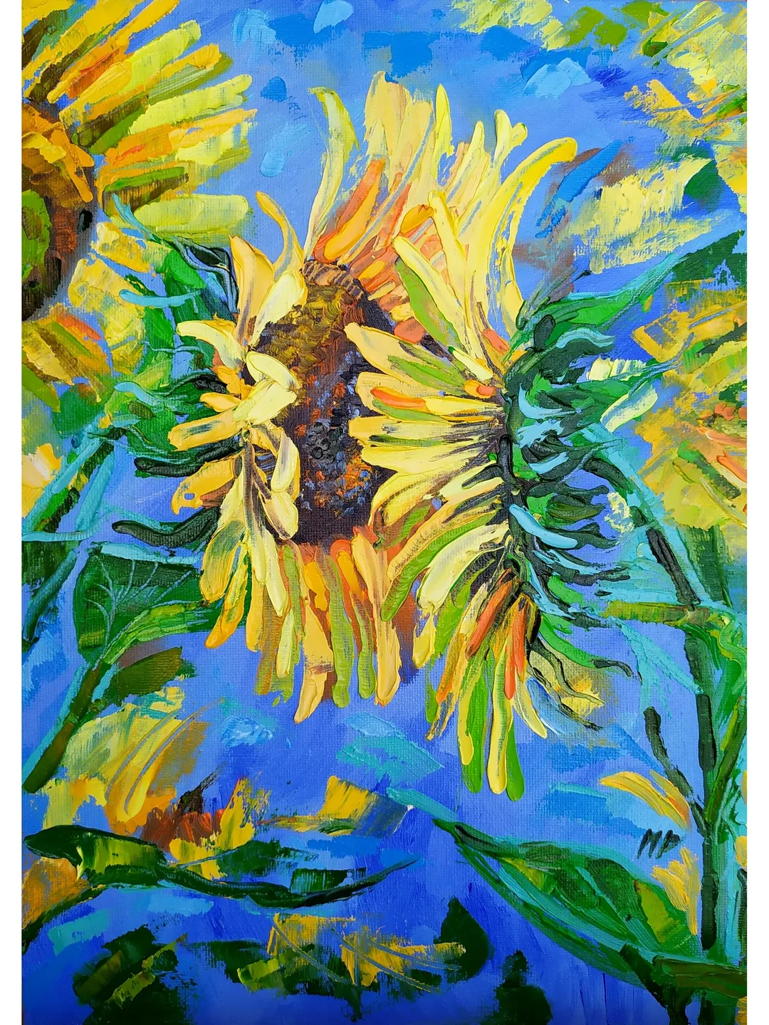 Sunflower painting Flower Original Art Floral Artwork impasto oil painting art by Natalia Plotnikova