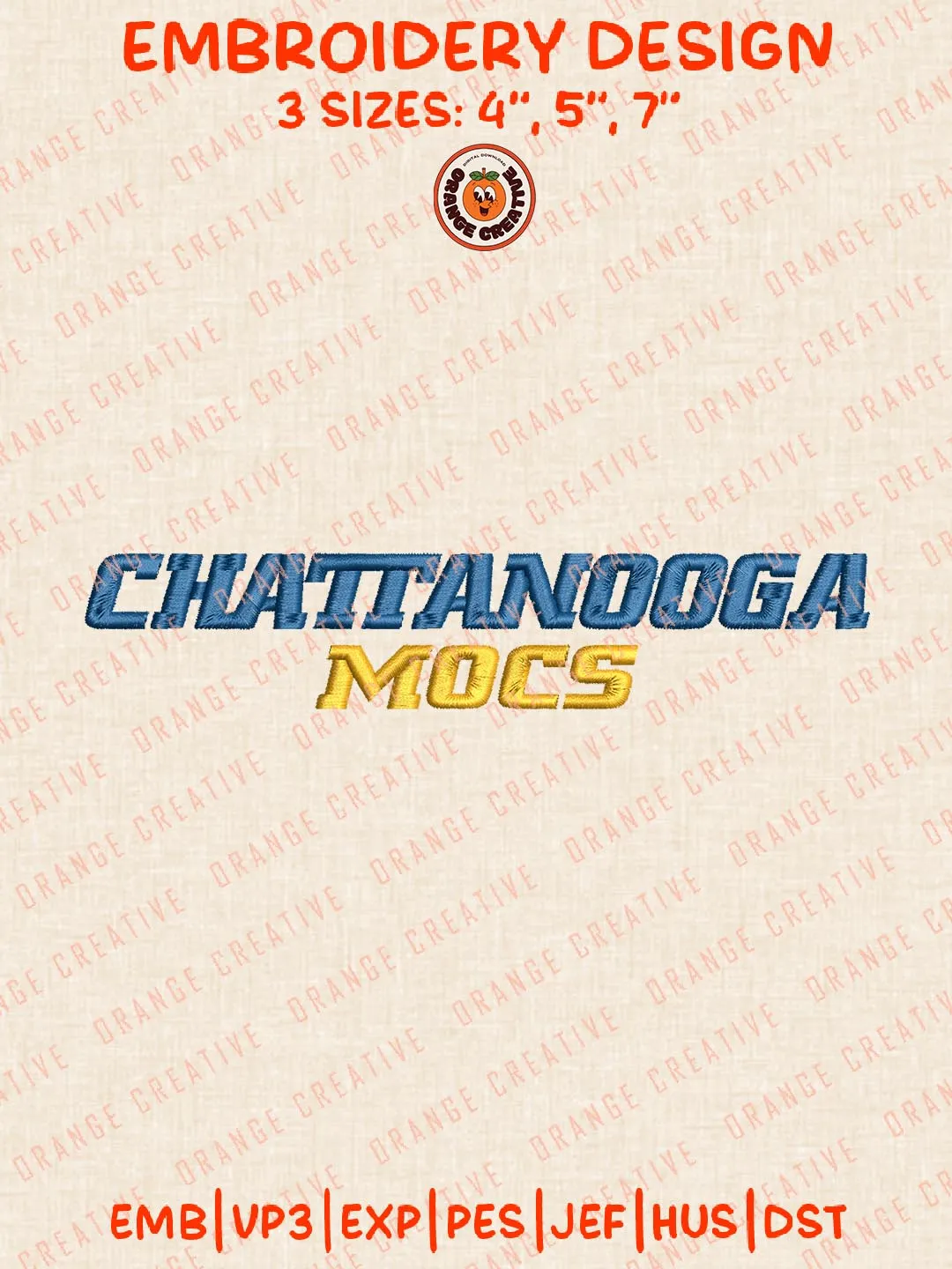 NCAA Chattanooga Mocs Text Logo Embroidery Design, NCAA Team Embroidery Design, Machine Embroidery Design File, 4 Sizes, Digital Download