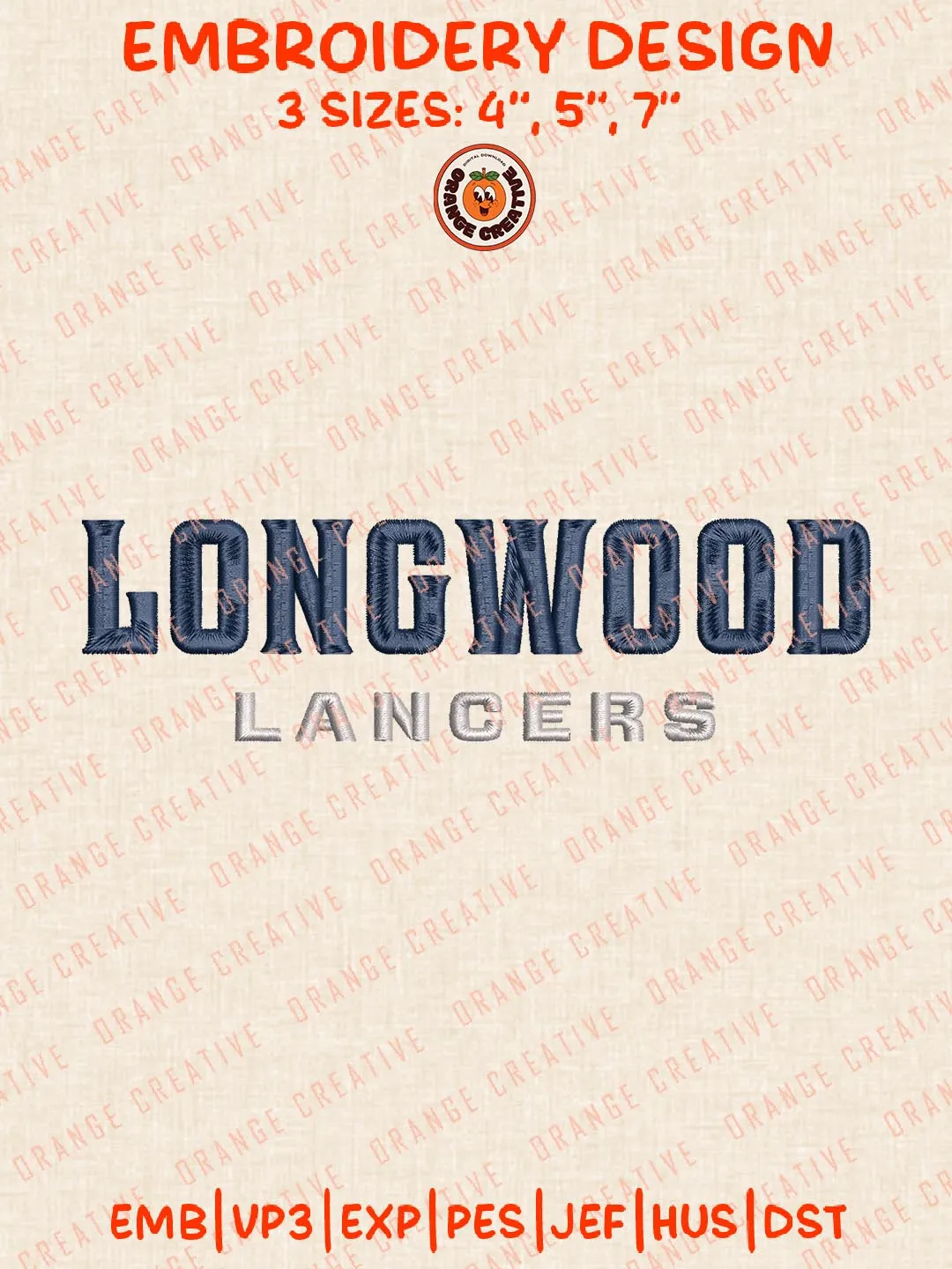 Longwood Lancers Text Embroidery Design, NCAA Team Logo Embroidery Design, Machine Embroidery Design File, 4 Sizes, Digital Download