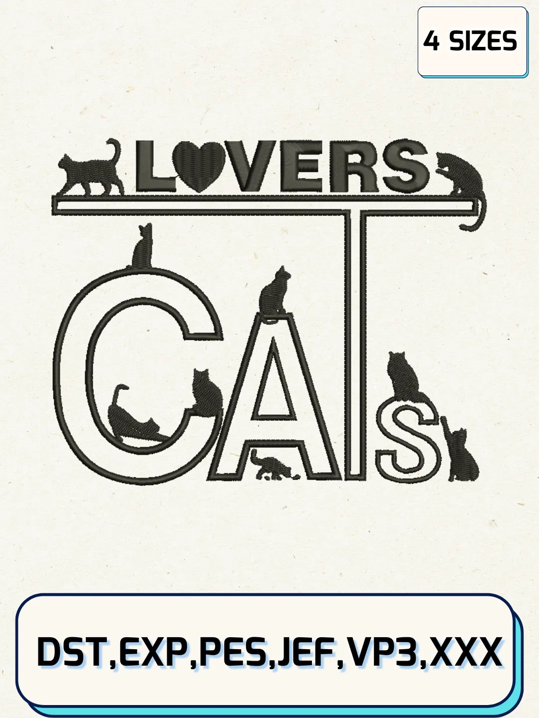 Cat Lovers Embroidery Design Files, Animal Logos Embroidery Designs, Machine Embroidery Files, 4 Sizes