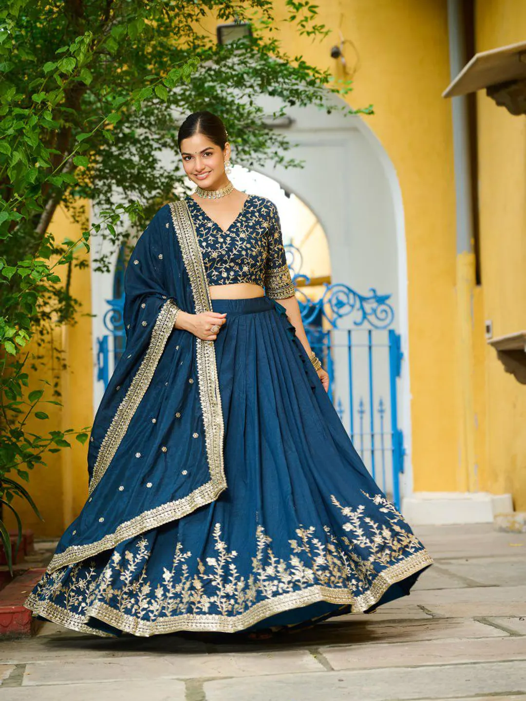 Royal Blue Vichitra Silk Embroidered Lehenga Set Heavy Sequins Multi Work  Designer Indian Wedding Outfit Sabyasachi Bridal Reception Dress