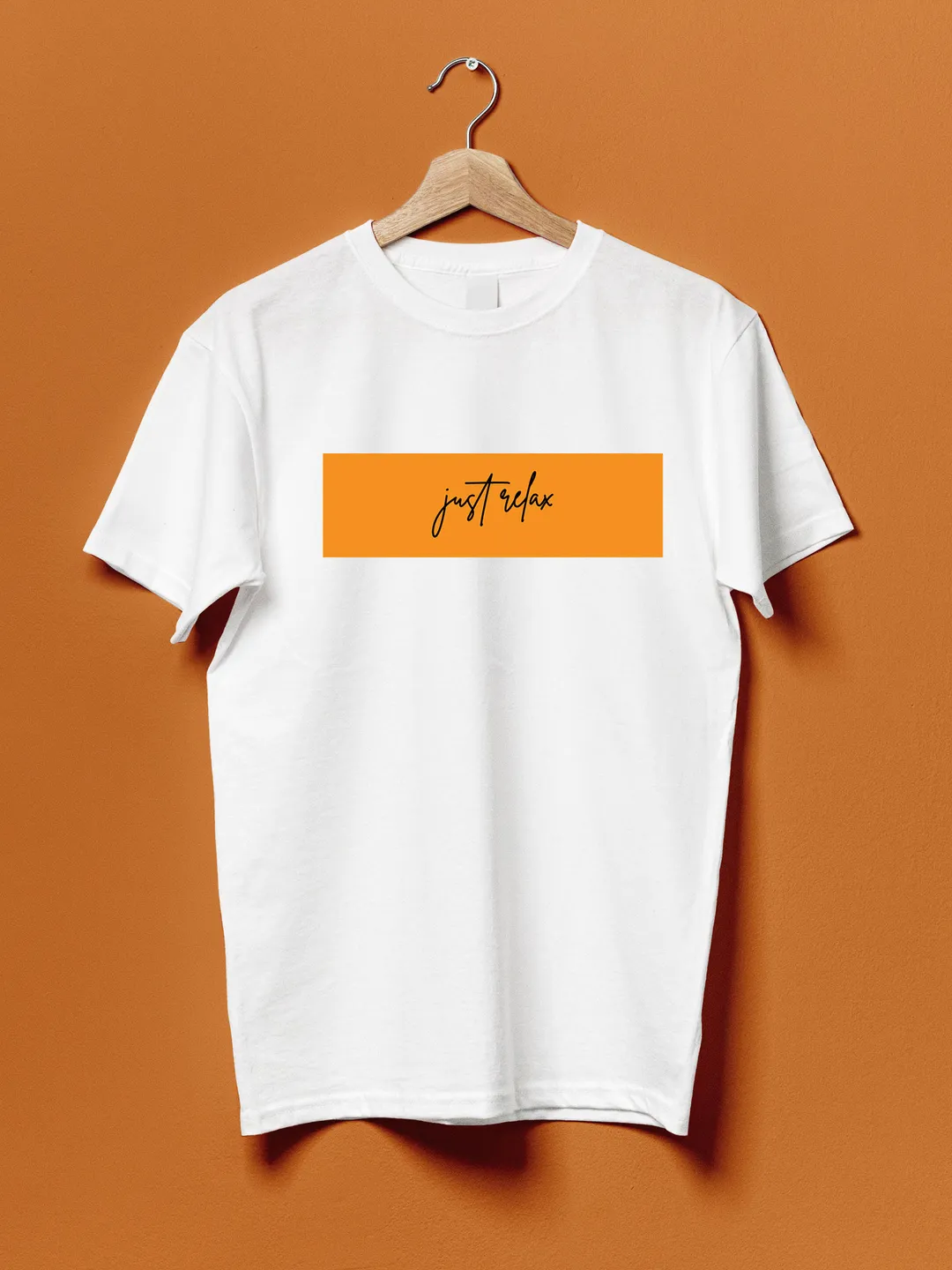 Just Relax Minimalist Typography T-Shirt Design | Orange Box Script Quote SVG PNG Vector Graphic for Streetwear & DTG Printing