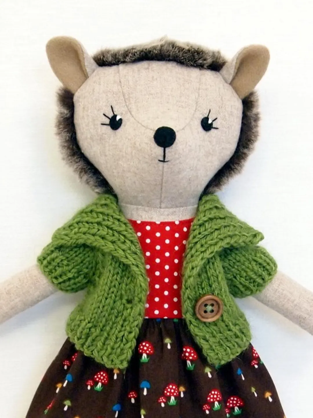 Hedgehog girl, wool plush animal toy, stuffed soft doll, hedgehog fabric toy