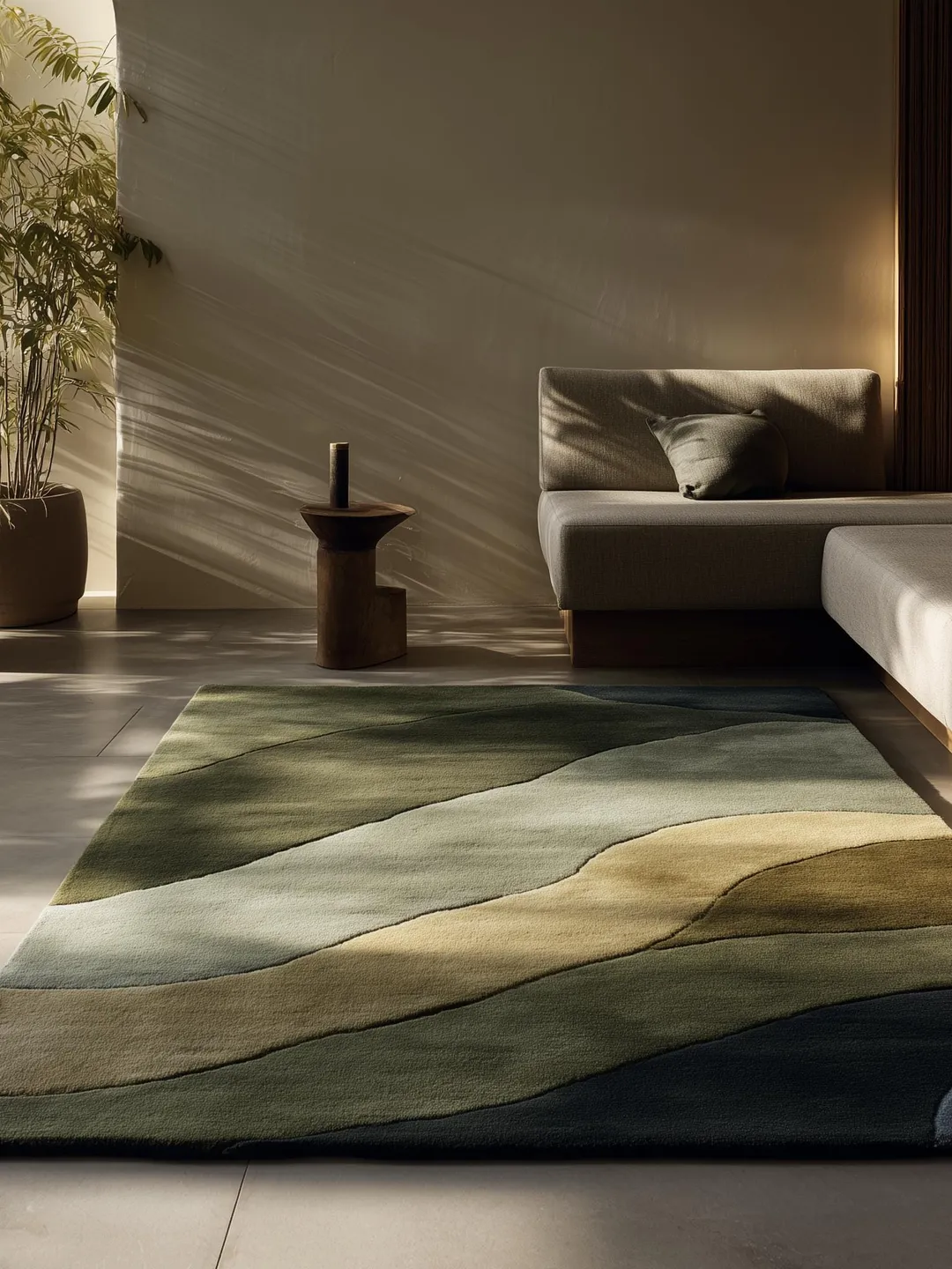 Landscape Rug Tuft Hand Tufted Wool Rug – Nature Inspired Green Modern Area Rug, Abstract ...