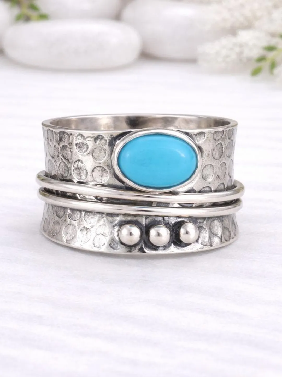 Handmade Marquise Turquoise Ring | Sterling Silver Boho Jewelry