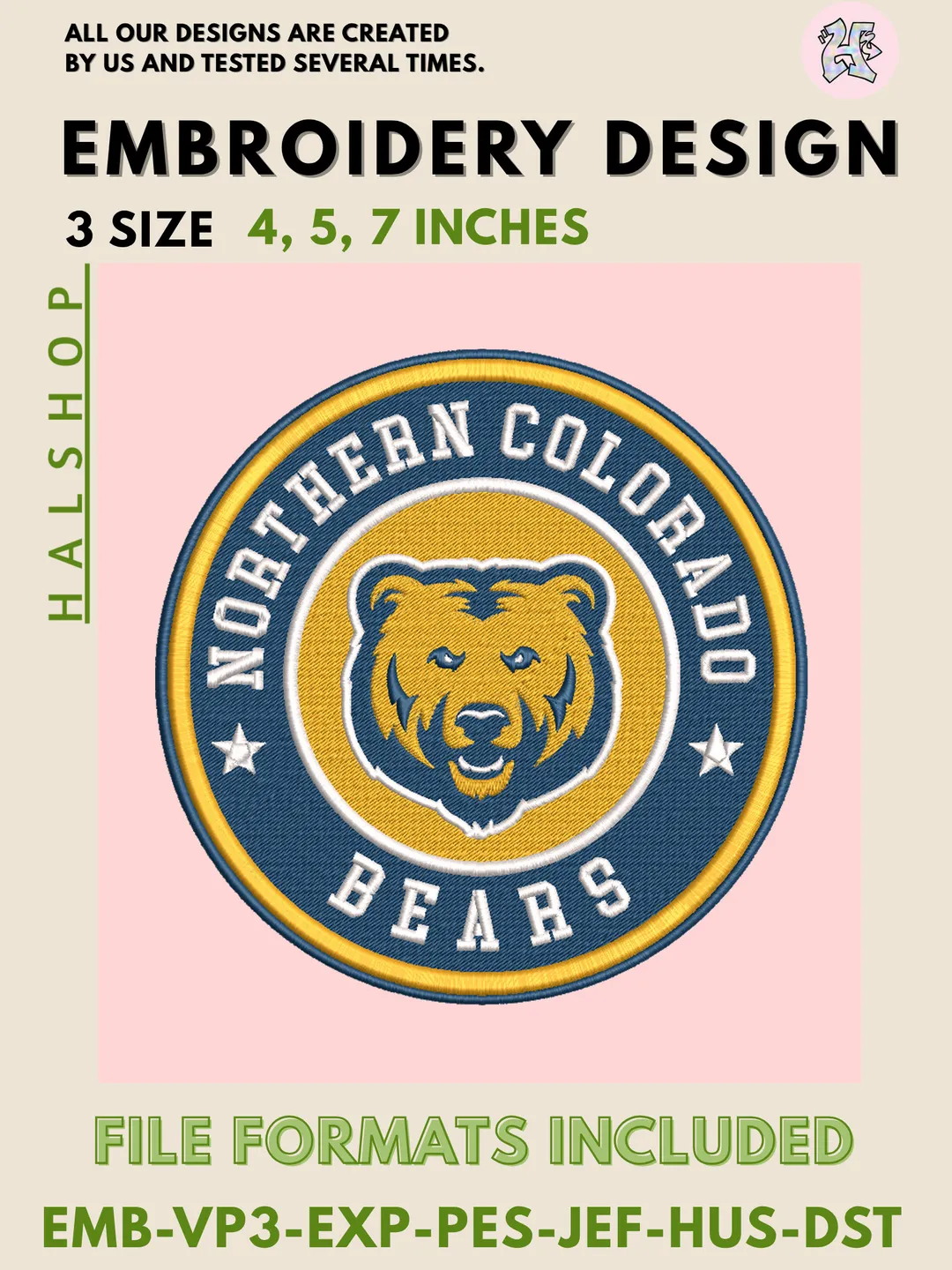 NCAA Northern Colorado Bears Round Logo Embroidery, NCAA Northern Colorado Bears Logo Embroidery Files, NCAA Teams, Machine Embroidery Designs, Digital Download