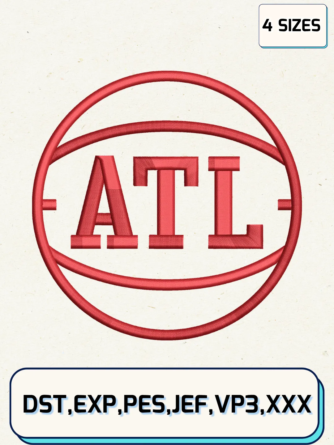 Atlanta Hawks Alternate Logo Embroidery Design Files,NBA Logos Embroidery Designs,Machine Embroidery Files,4 Sizes