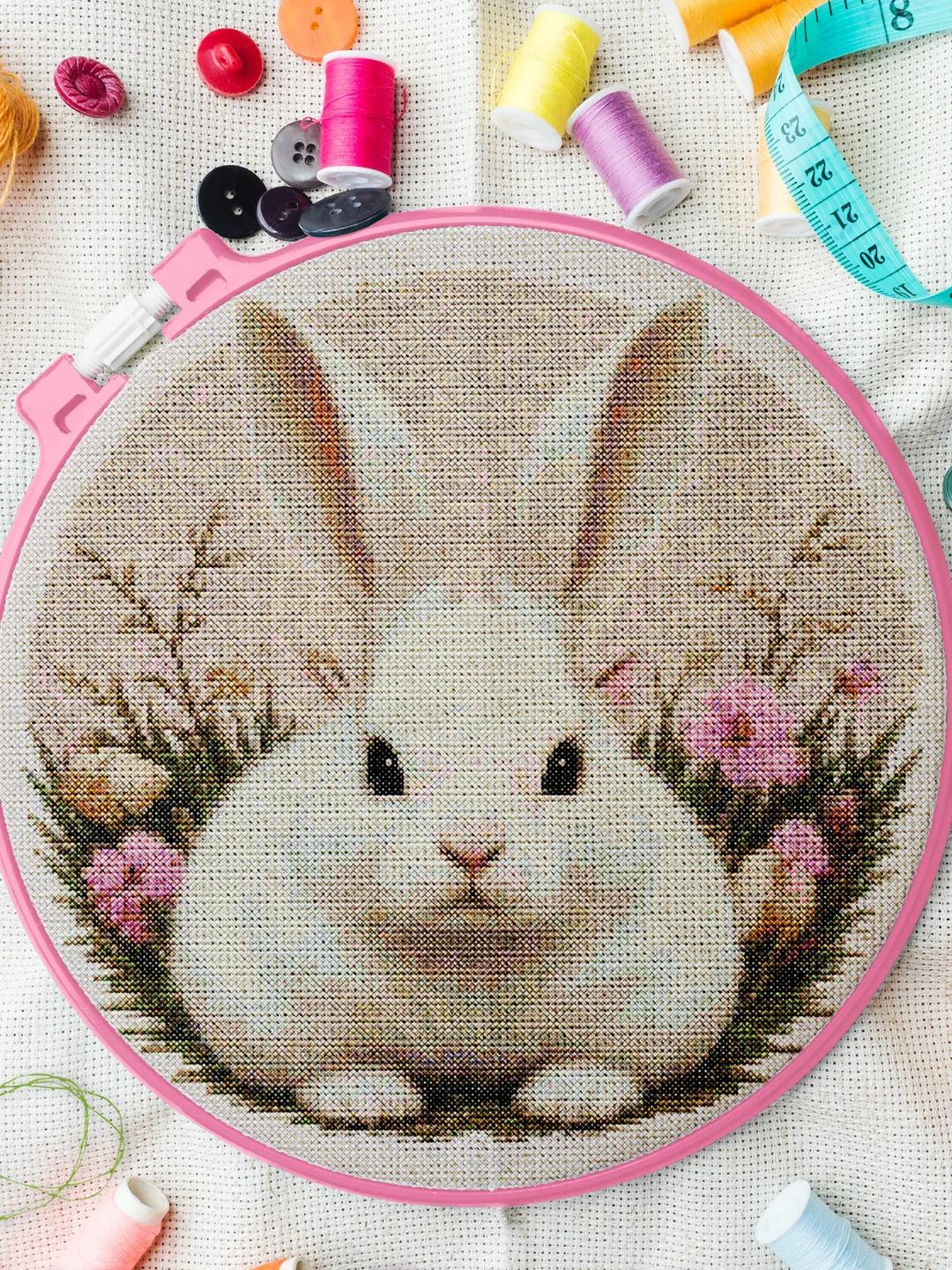 Bunny In Flowers Cross Stitch Pattern PDF