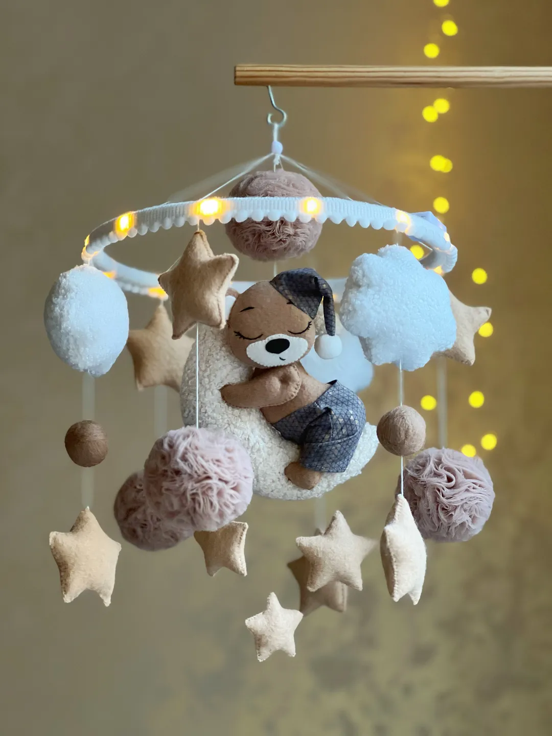 Bear mobile crib Musical felt mobile Bebe Baby boy mobile Kot Kid mobile decor mobile nursery