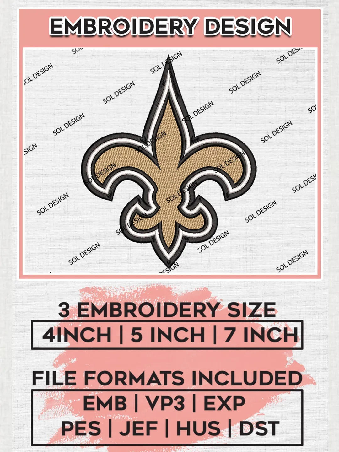 New Orleans Saints Embroidery Designs, NFL Saints, NFL Embroidery Designs, NFL New Orleans Saints Machine Embroidery Design, Digital Download