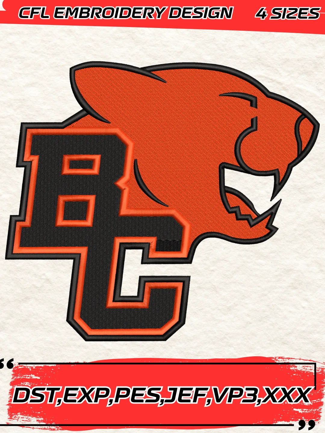 BC Lions Logo Embroidery Design,CFL Logo Machine Embroidery Digitized Pes File,4 Sizes, Instant Download