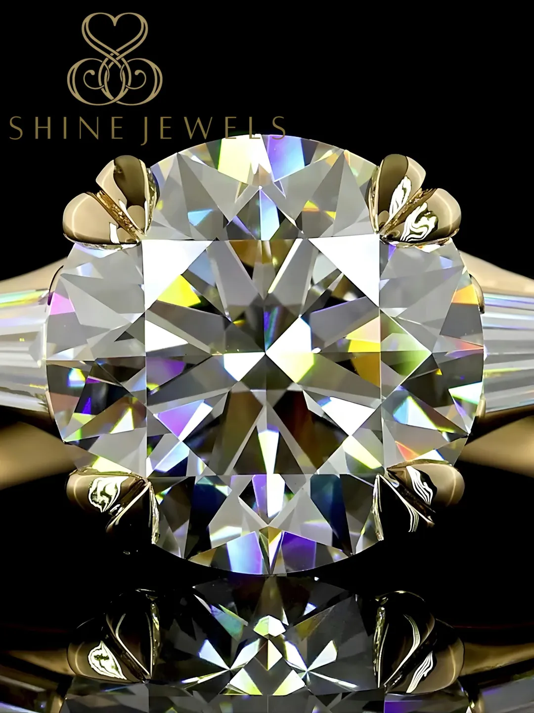 1.50 Ct Round Cut Lab Grown Diamond Engagement Ring. 14Kt Gold Three ...
