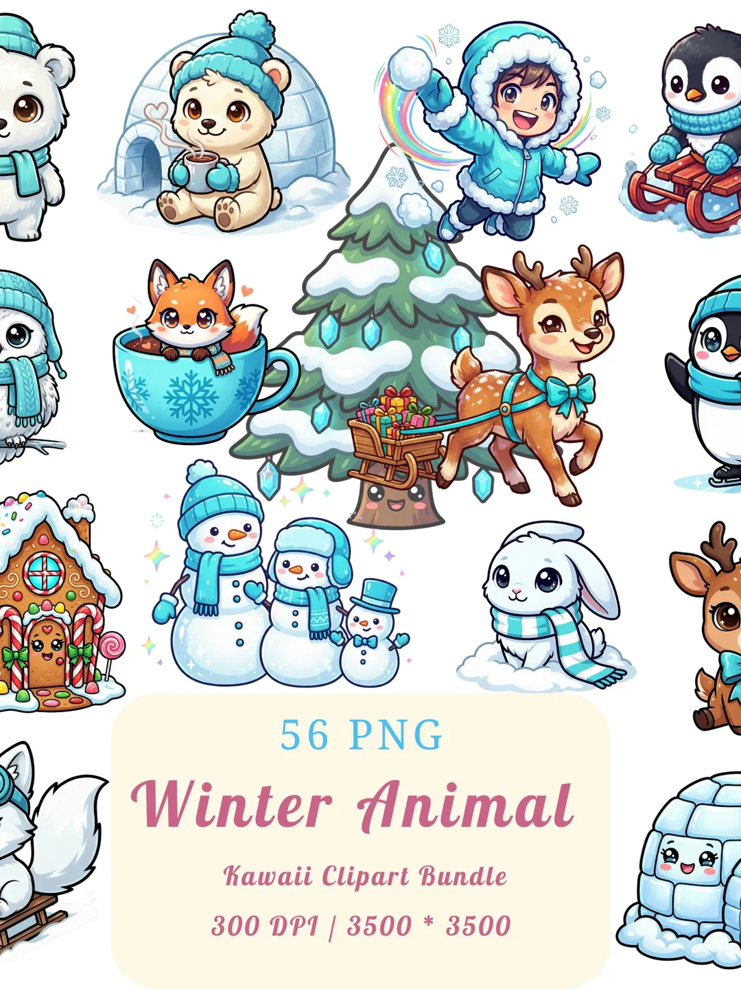 kawaii snow dress holiday drawing Winter Animal Clipart Pack global-sub-cat-Mini Dresses