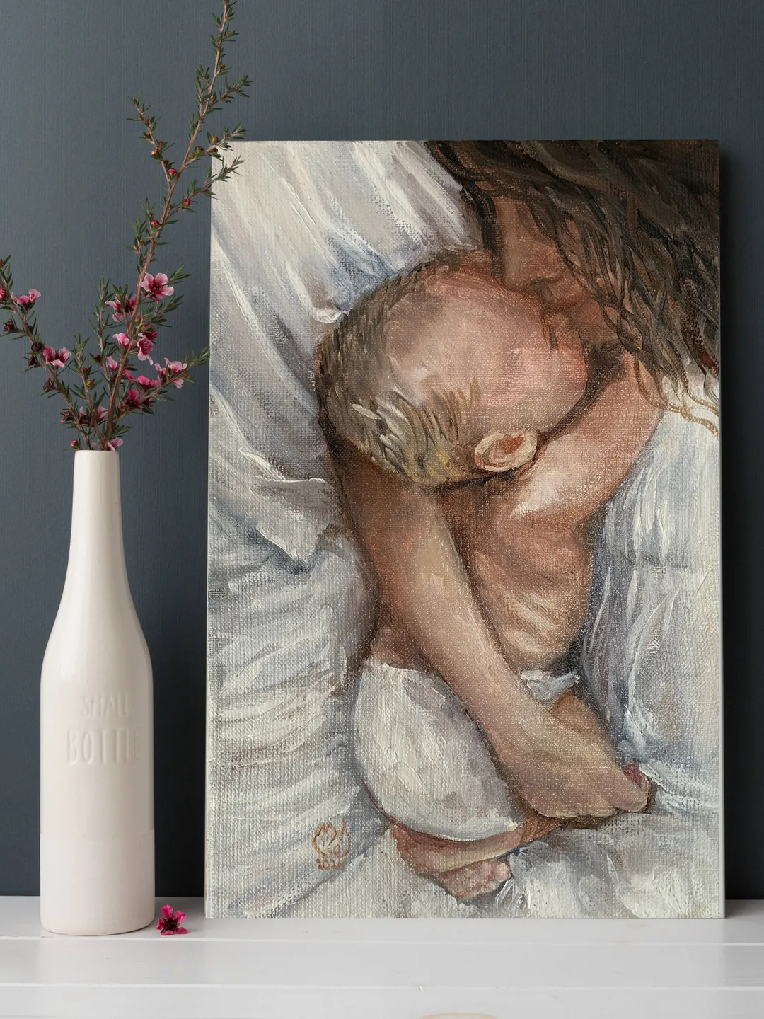 Mother and Child Oil Painting on Canvas 20x30 cm