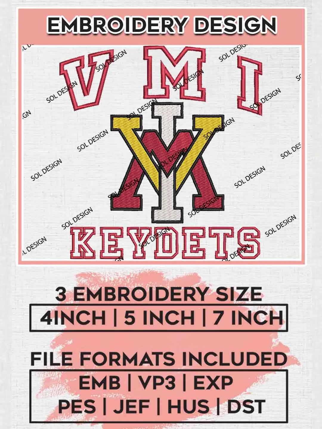 VMI Keydet Embroidery Design, Football Embroidery files, Sport Machine embroidery files, 3 sizes, Instant Download
