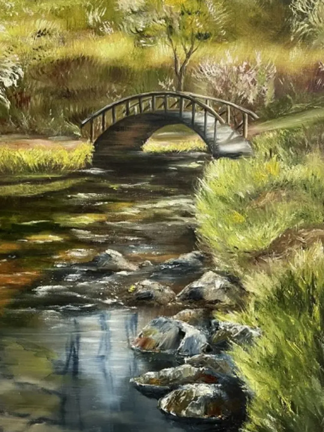 Painting on canvas "Bridge", oil, size 30 x 40 cm, framed