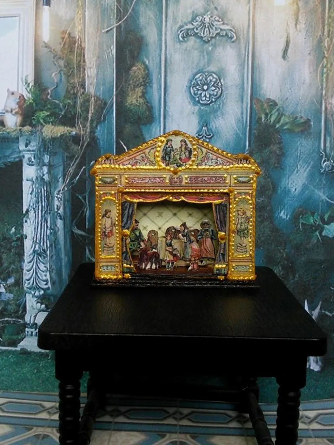 Miniature puppet theater for doll houses.1:12 scale.