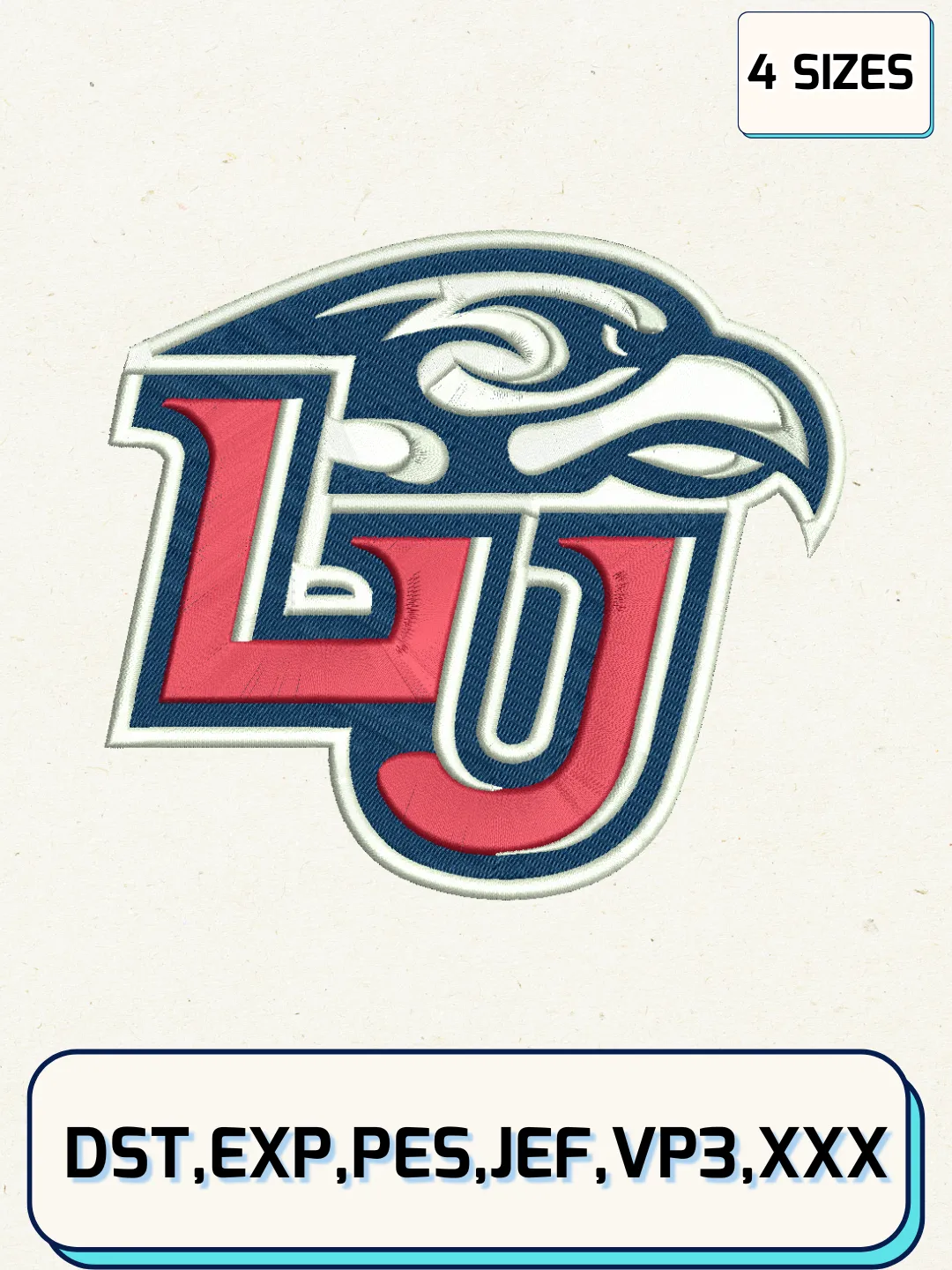 Liberty Flames Logos Embroidery Design Files, NCAA Logos Embroidery Designs, Machine Embroidery Files, 4 Sizes