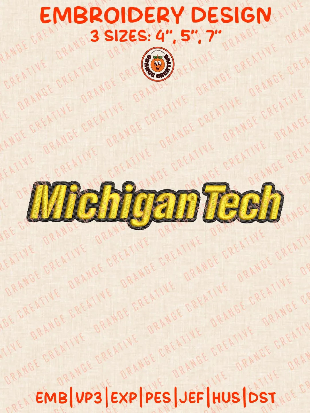 Michigan Tech Text Embroidery Design, NCAA Michigan Tech Huskies Team Logo Embroidery Design, Machine Embroidery Design File, 4 Sizes, Custom Size, Digital Download