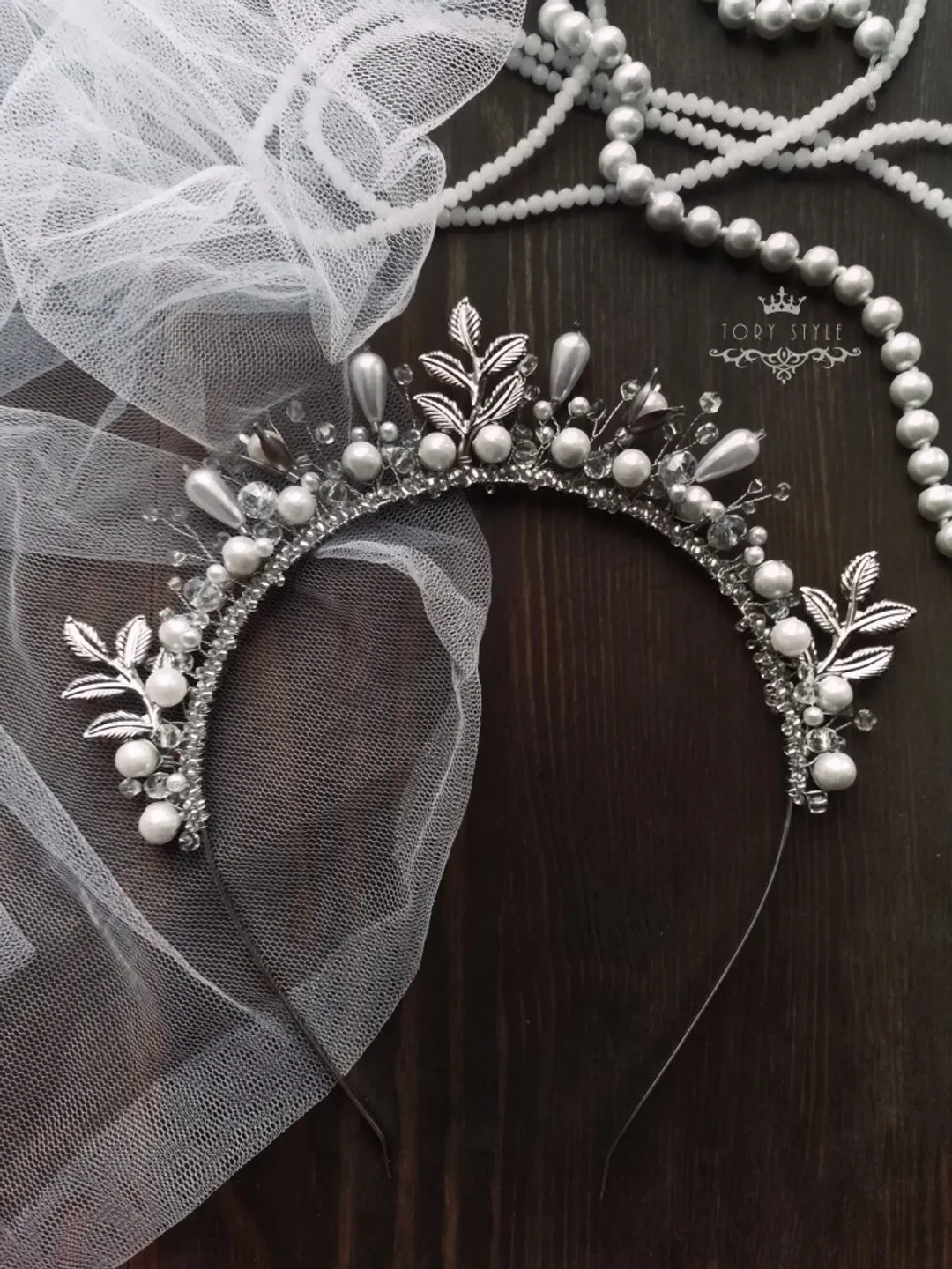 Bride tiara, Pearl weddings headpiece, Wedding crown, Headpiece for bride, Pearl headpiece,Pearl headband, boho headpiece
