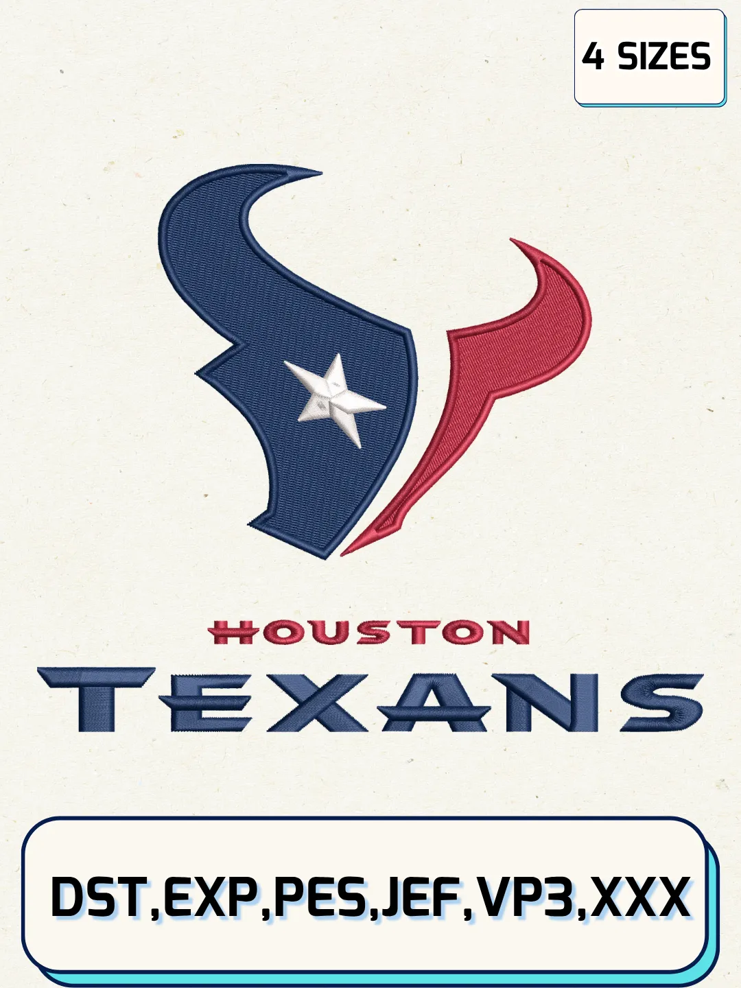 Houston Texans Wordmark Logo Embroidery Design Files,NFL Logo Embroidery Designs,Machine Embroidery Files,4 Sizes