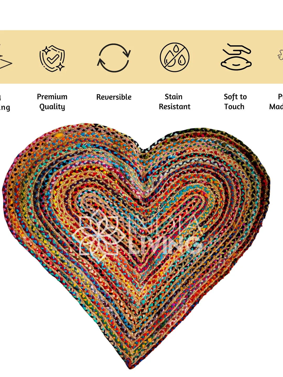 Heart Shaped Chindi Jute Multicolour Rag Braided Boho Rug